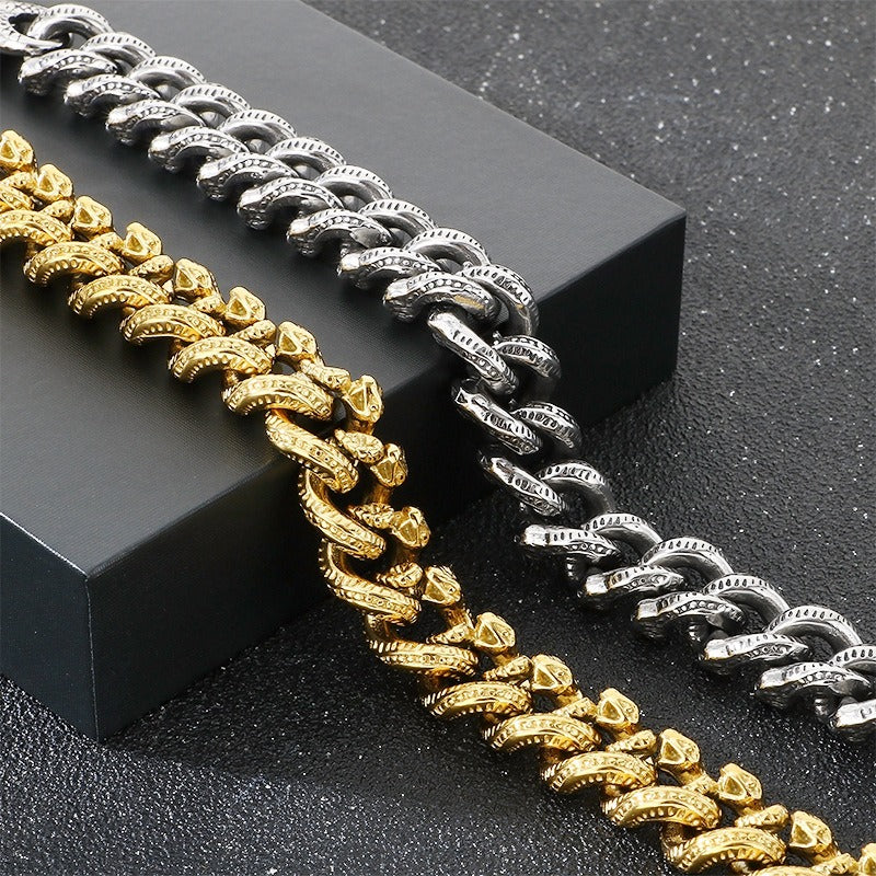Kemstone Snake Chain Bracelet for Men Titanium Steel Heavy Link Gold Silver KB204392-KJX