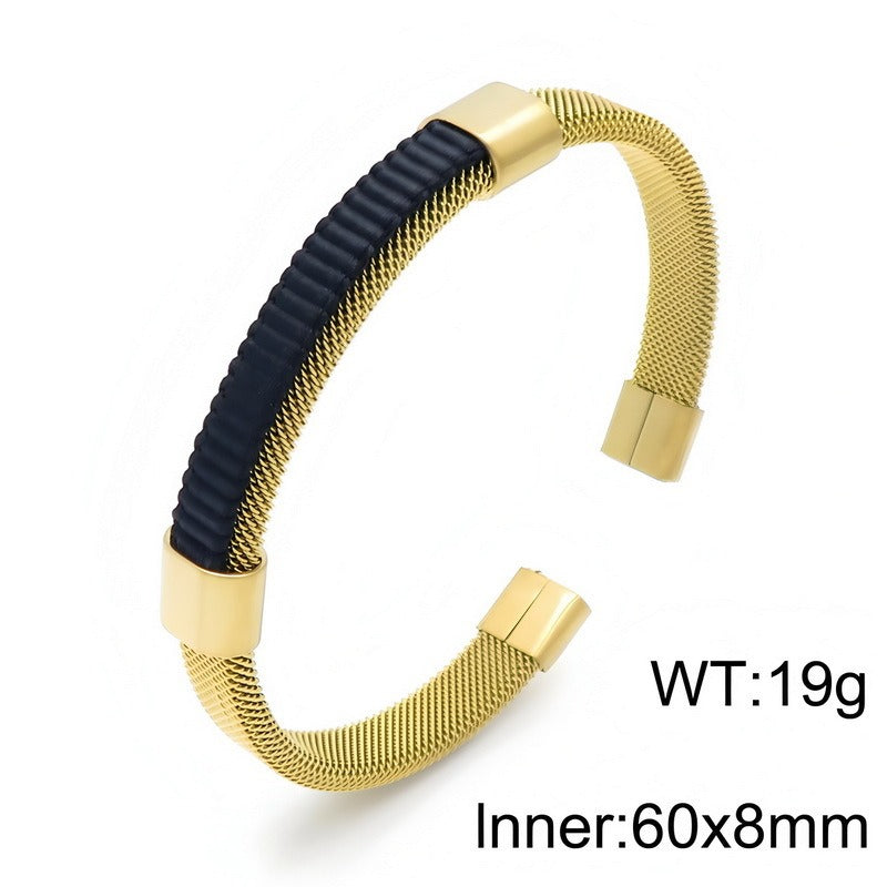Kemstone Titanium Steel Mesh Cuff Bracelet for Men Woven Bar Design KB147885-KLHQ