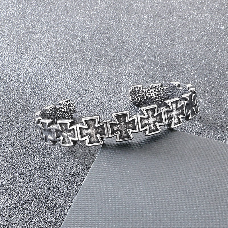 Kemstone Titanium Steel Angel Cross Cuff Bracelet for Men KB209283-LU