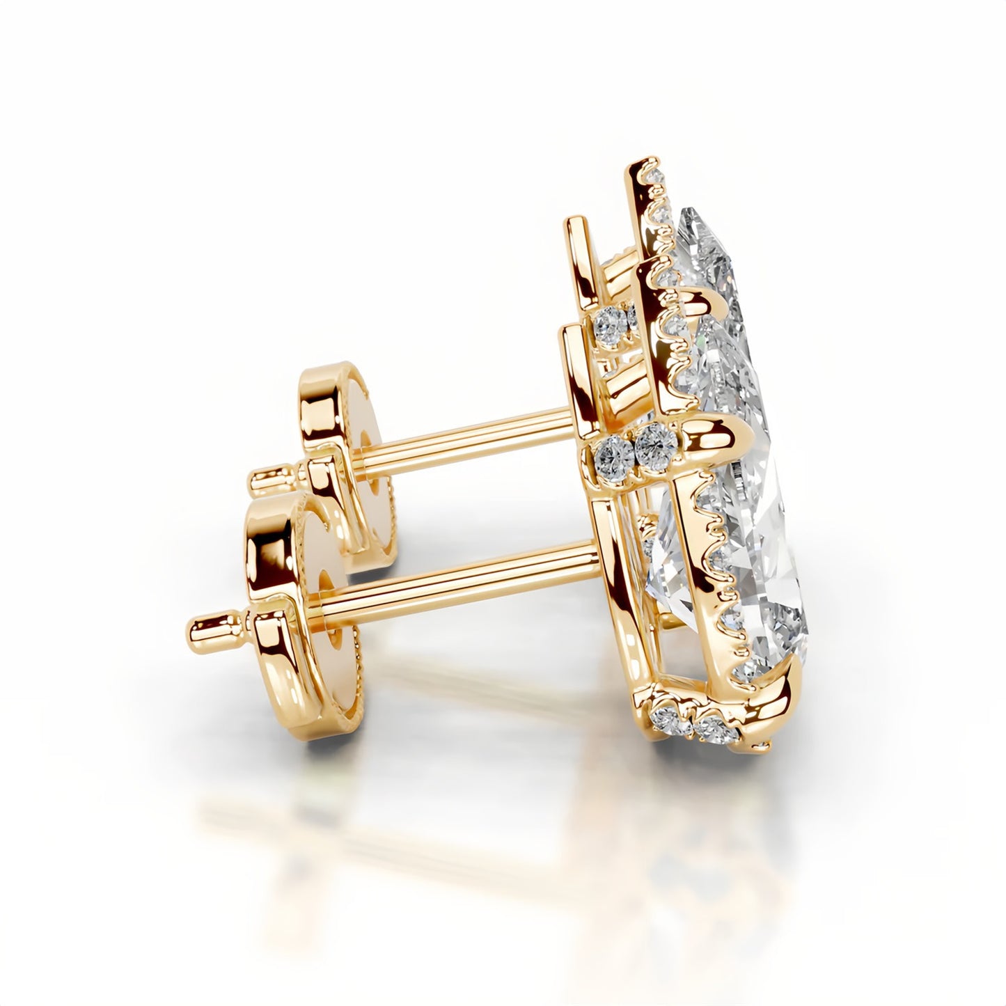 Kemstone Halo Moissanite Stud Earrings – 1 Carat D-E Color, 18K Gold Plated S925 Silver | Round, Pear, Oval, Princess, Heart & Radiant Cuts