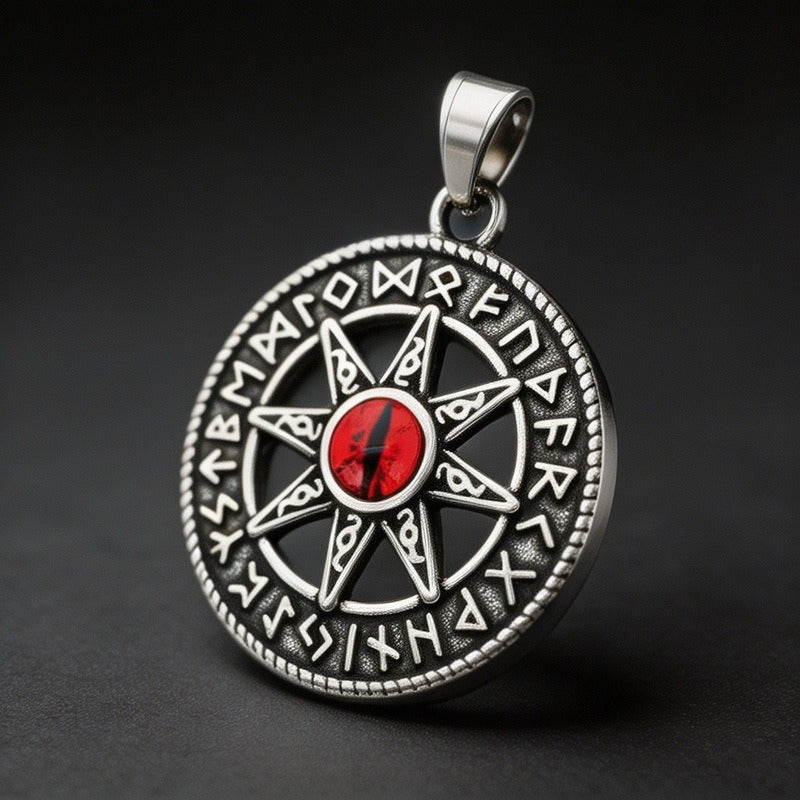 Kemstone Viking Rune Sun Pendant Necklace for Men Stainless Steel Nordic Hexagram Symbol KP118554-LU