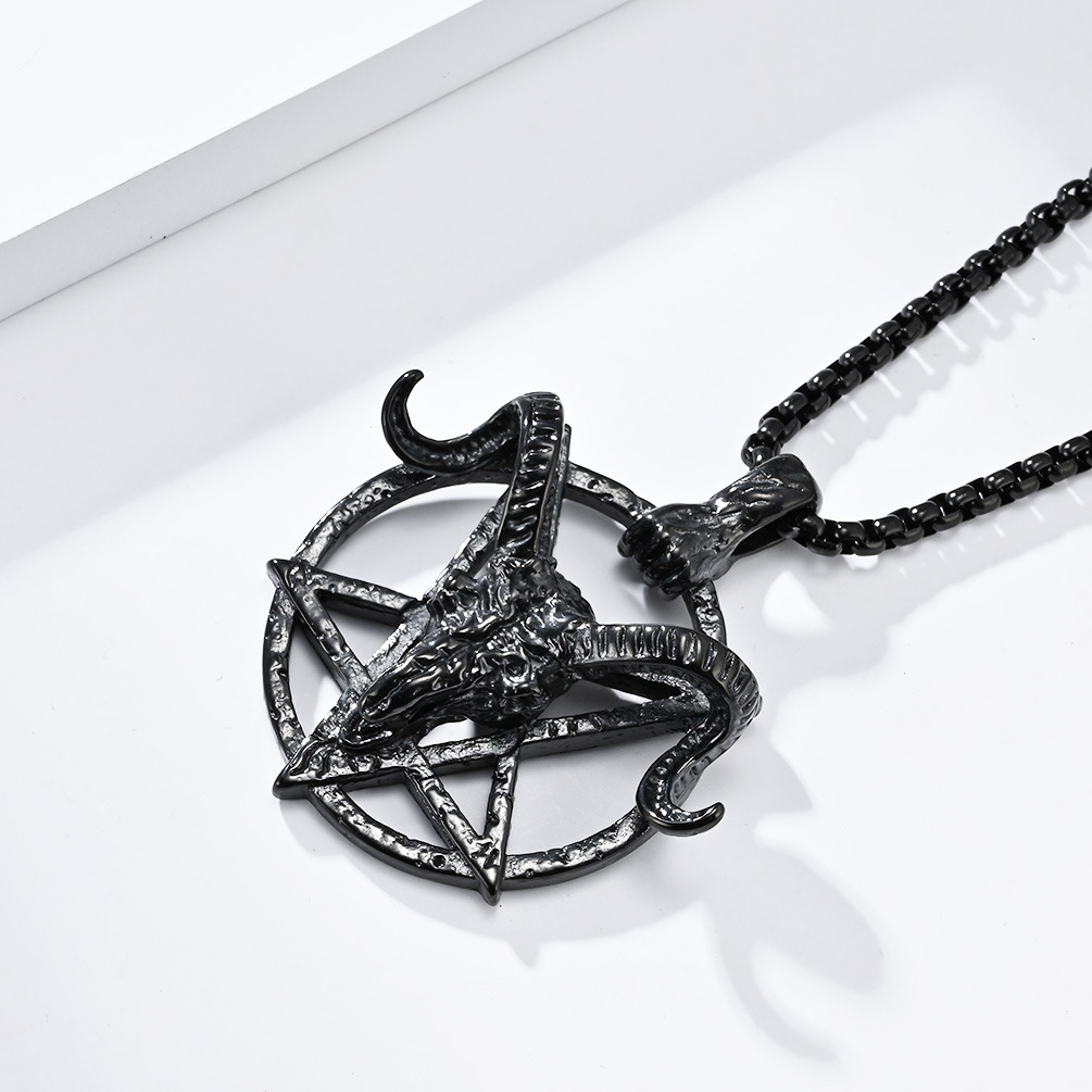 Kemstone Stainless Steel Goat Skull Pentagram Pendant Necklace – Gothic Vintage Design K-PT514