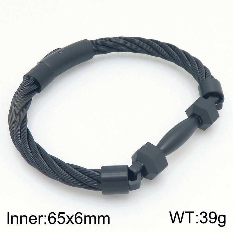 Kemstone Titanium Steel Barbell Cable Wire Bracelet for Men – Sporty Design KB210834-KFC