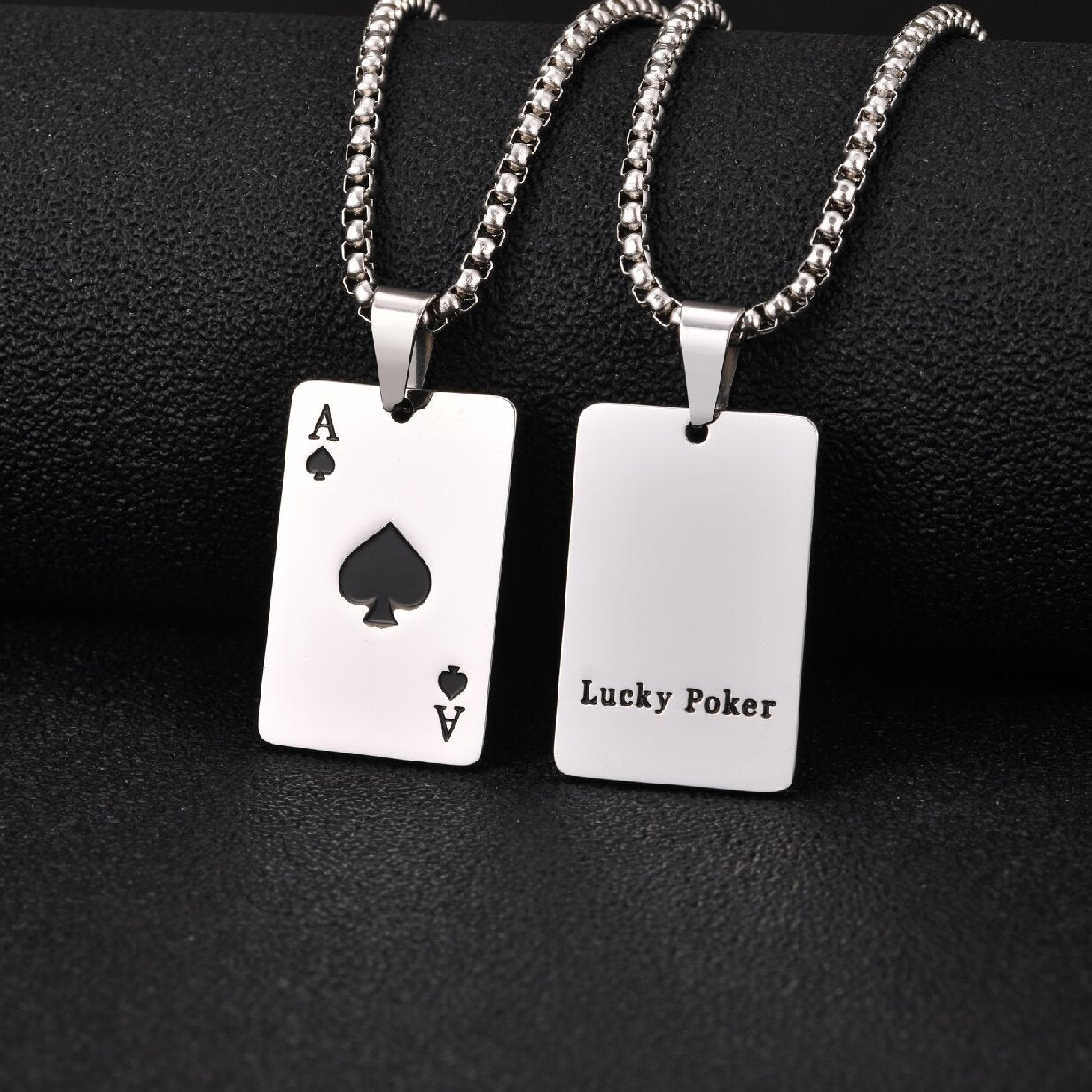 Kemstone Stainless Steel Ace of Spades Pendant Necklace for Men Playing Card PN-2400