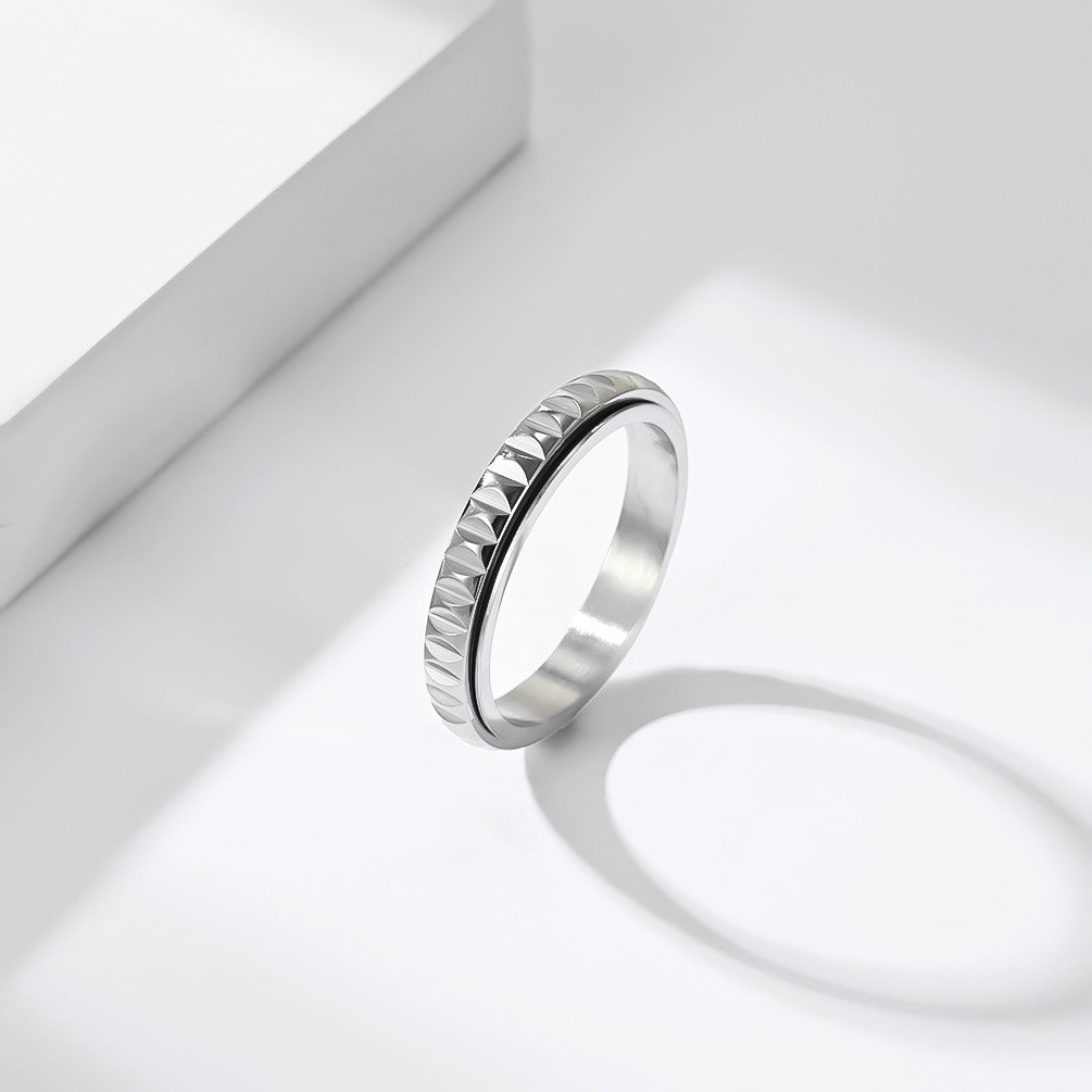 Kemstone Stainless Steel Faceted Spinner Ring for Men & Women 4MM K-R1256