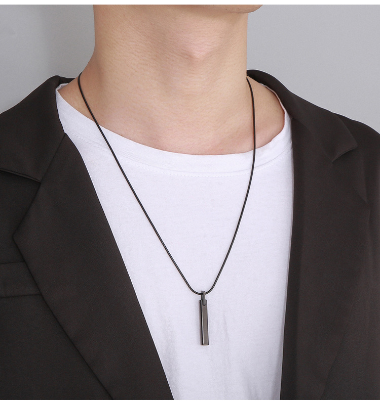 Kemstone Slim Rectangular Bar Pendant Necklace for Men Stainless Steel KP98934-KFC