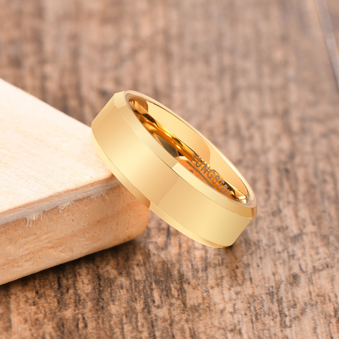 Kemstone Tungsten Carbide Ring for Men – Faceted Edge Gold Tone TCR-013