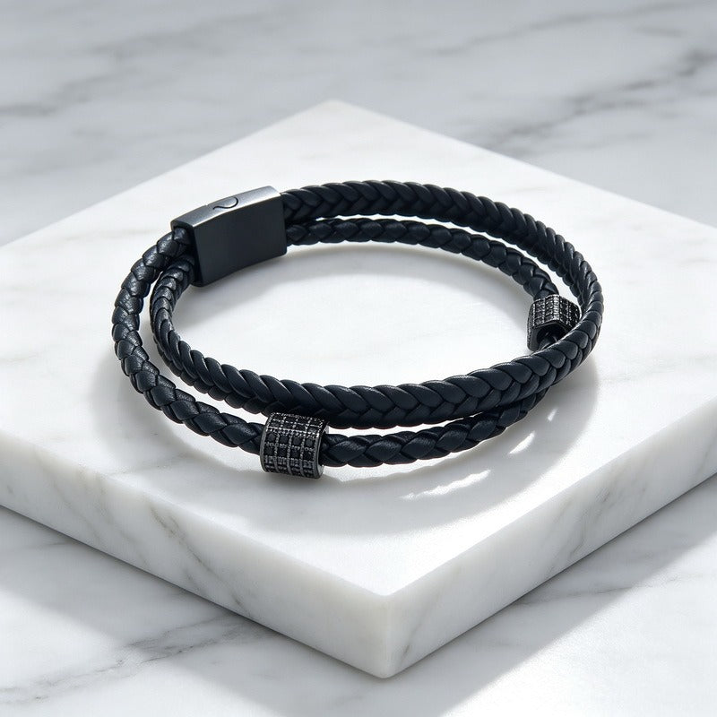 Kemstone Double Layer Braided Leather Bracelet for Men Copper Accent KB214771-SJ
