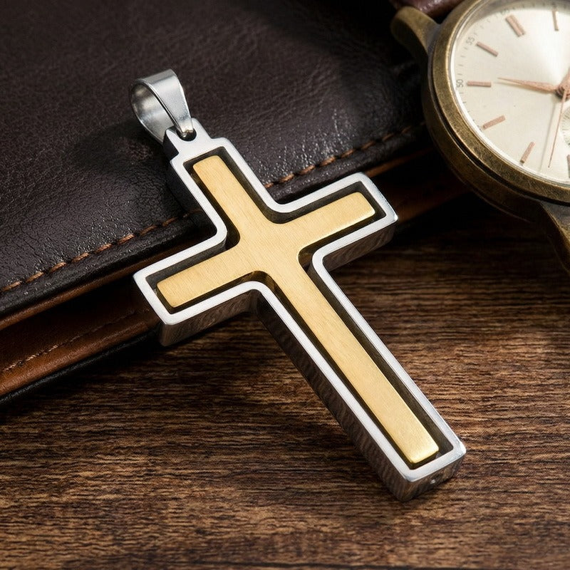 Kemstone Rotating Cross Pendant Necklace for Men Titanium Steel Two Tone KP118323-ZLA