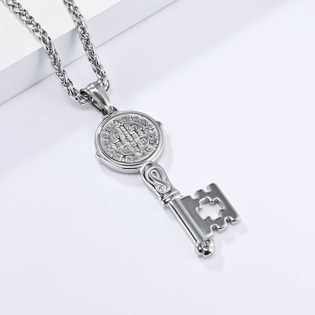 Kemstone Stainless Steel St. Benedict Key Pendant Necklace for Men K-PT537