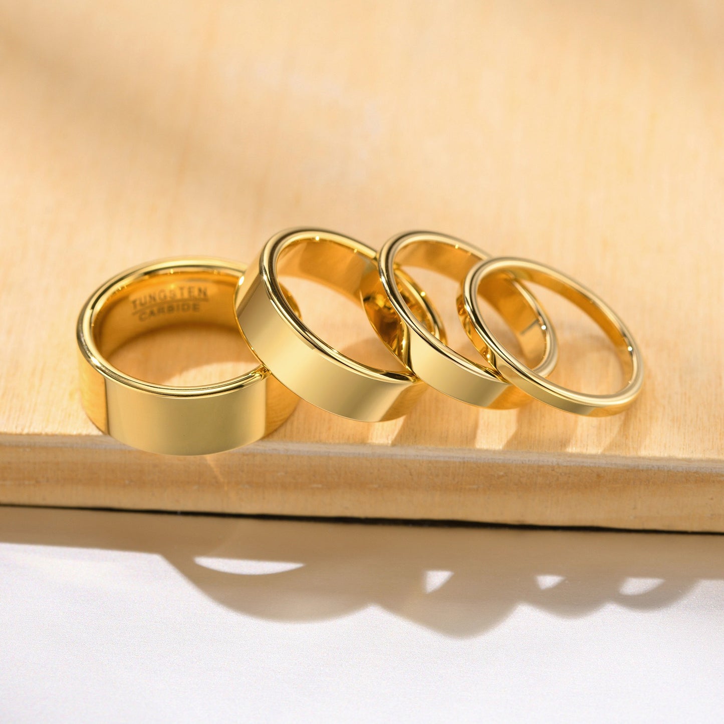 Kemstone Tungsten Steel Stackable Rings - 2mm/4mm/6mm/8mm Polished Gold Tone Minimalist Everyday Wear Jewelry for Men & Women TCR-087