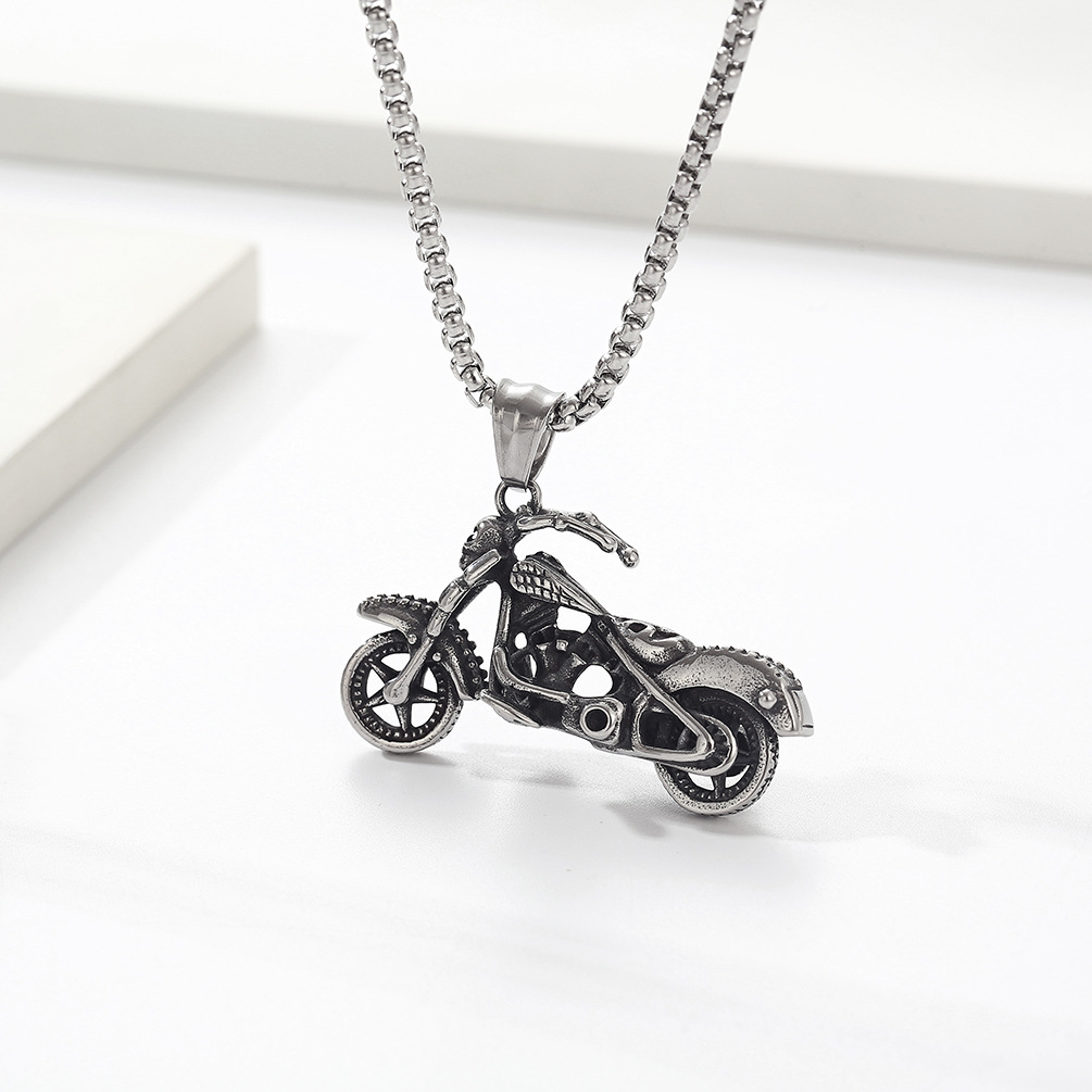Kemston Skull Motorcycle Pendant Necklace for Men Stainless Steel Gothic Biker K-PT457