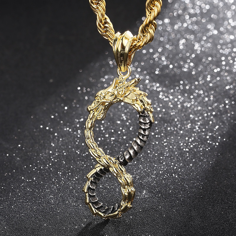 Kemstone Viking Dragon Infinity Titanium Steel Pendant Necklace for Men – Two Tone KP100397-KJX