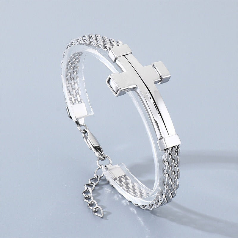 Kemstone Woven Chain Cross Bracelet for Men Titanium Steel KB213351-KFC