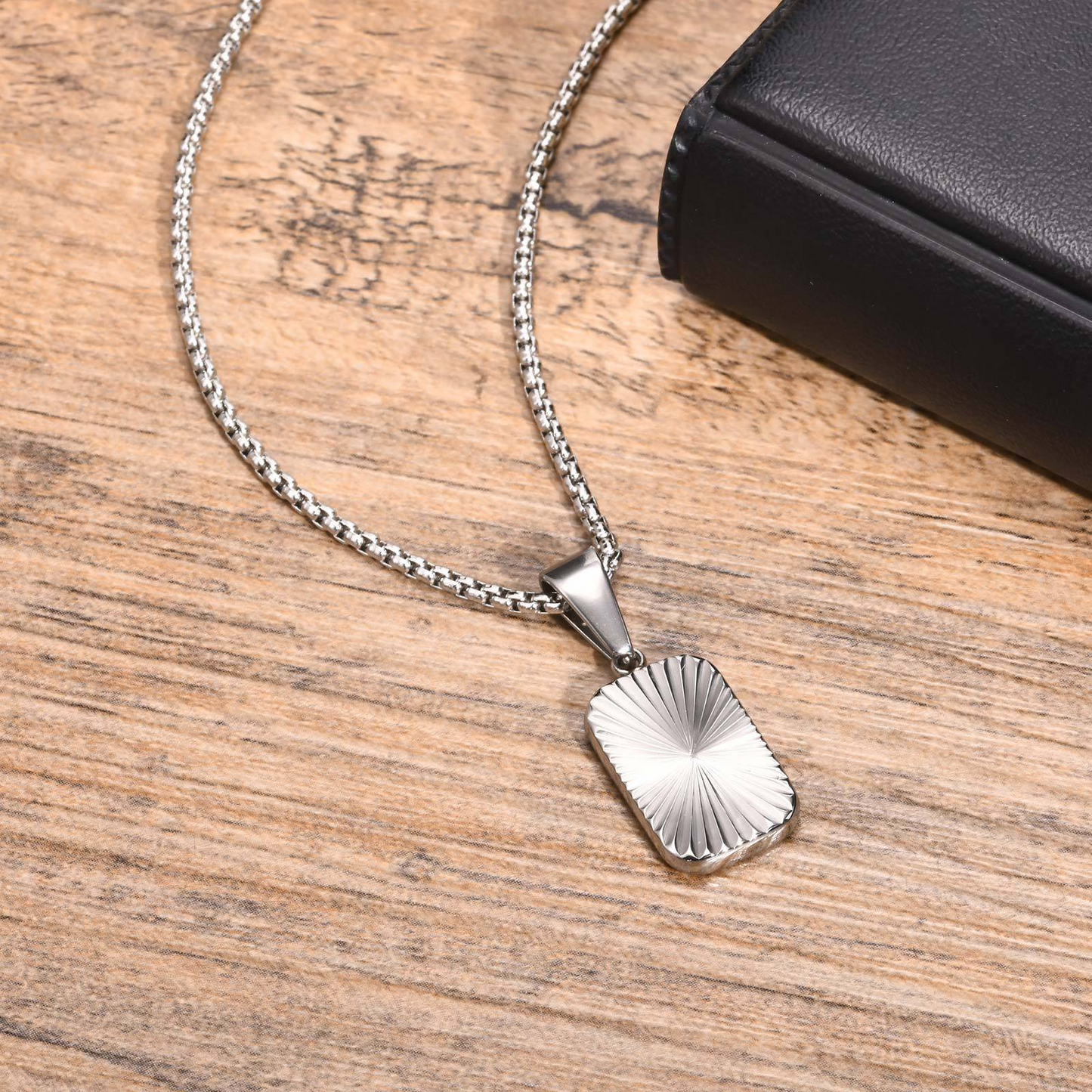 Kemstone Stainless Steel Textured Square Pendant Necklace for Men PN-2001