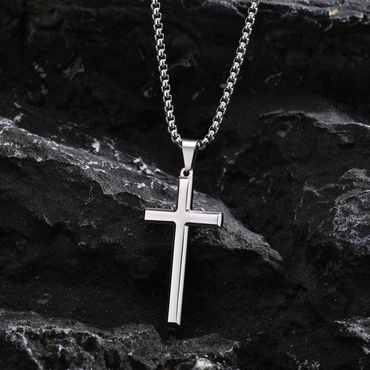 Steel Cross Pendant Necklace – Polished Minimalism in Silver, Gold & Black PN2045