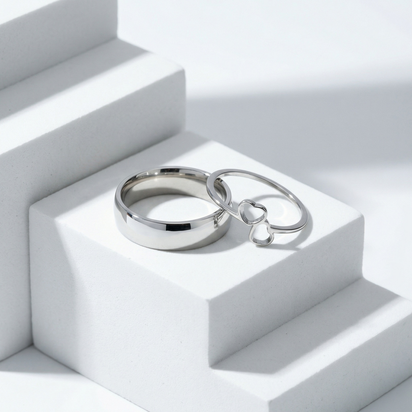 Kemstone Stainless Steel Heart-Shaped Couples Ring RC-1100