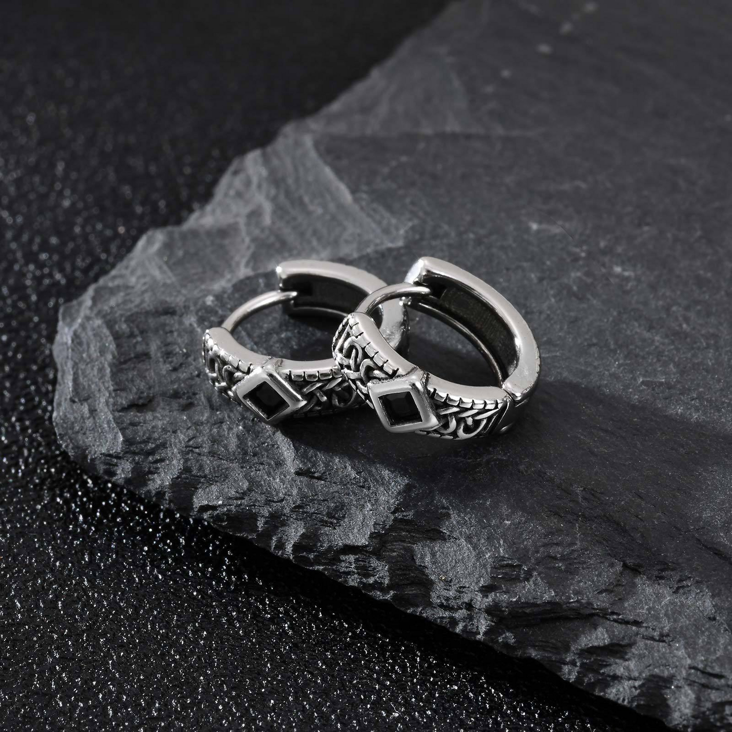 Kemstone Stainless Steel Cross Hoop Earrings – Structured Frame & Drop Detail EH-787