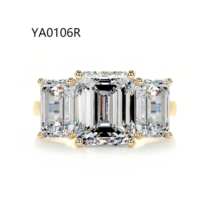 Three-Stone Moissanite Engagement Ring for Women | 2–5CT Heart, Oval, Princess, Emerald Cuts