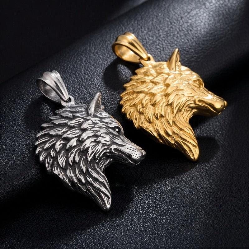 Kemstone Titanium Steel Wolf Head Pendant Necklace for Men Vintage Animal Charm KP117150-KJX