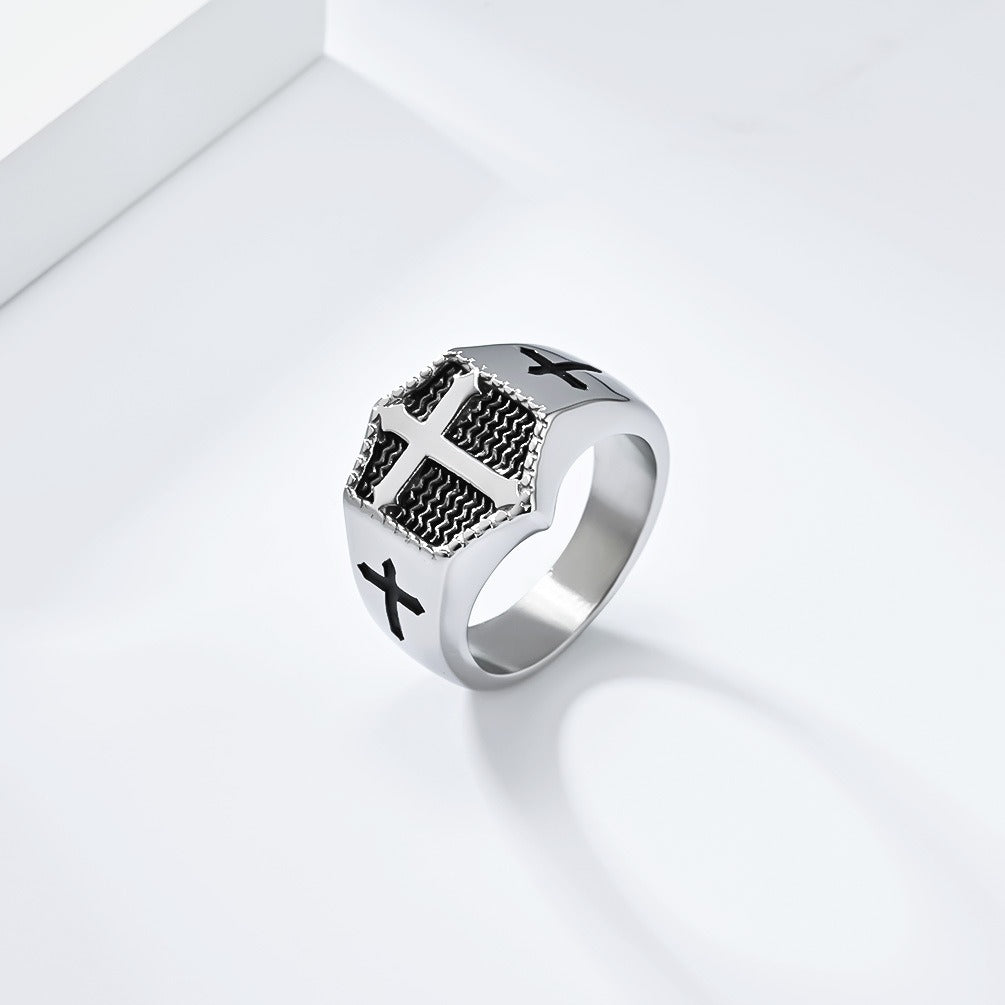 Kemstone Men’s Stainless Steel Cross Ring – Gothic Biker Band K-R895