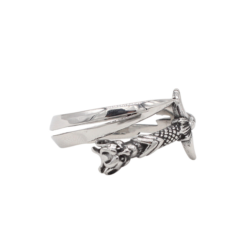 Kemstone Sword Ring for Men Titanium Steel Blade Wrap Vintage Open Style R1874