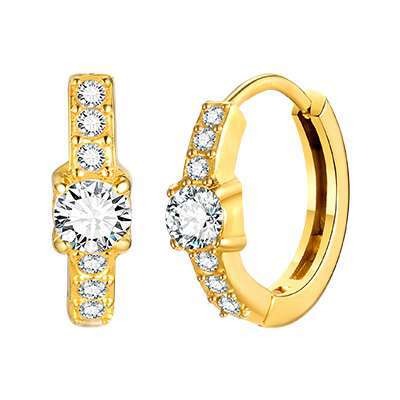 Preciosos aros de acero inoxidable dorado con circonitas: corazón, estrella, cruz y más estilos EH-722