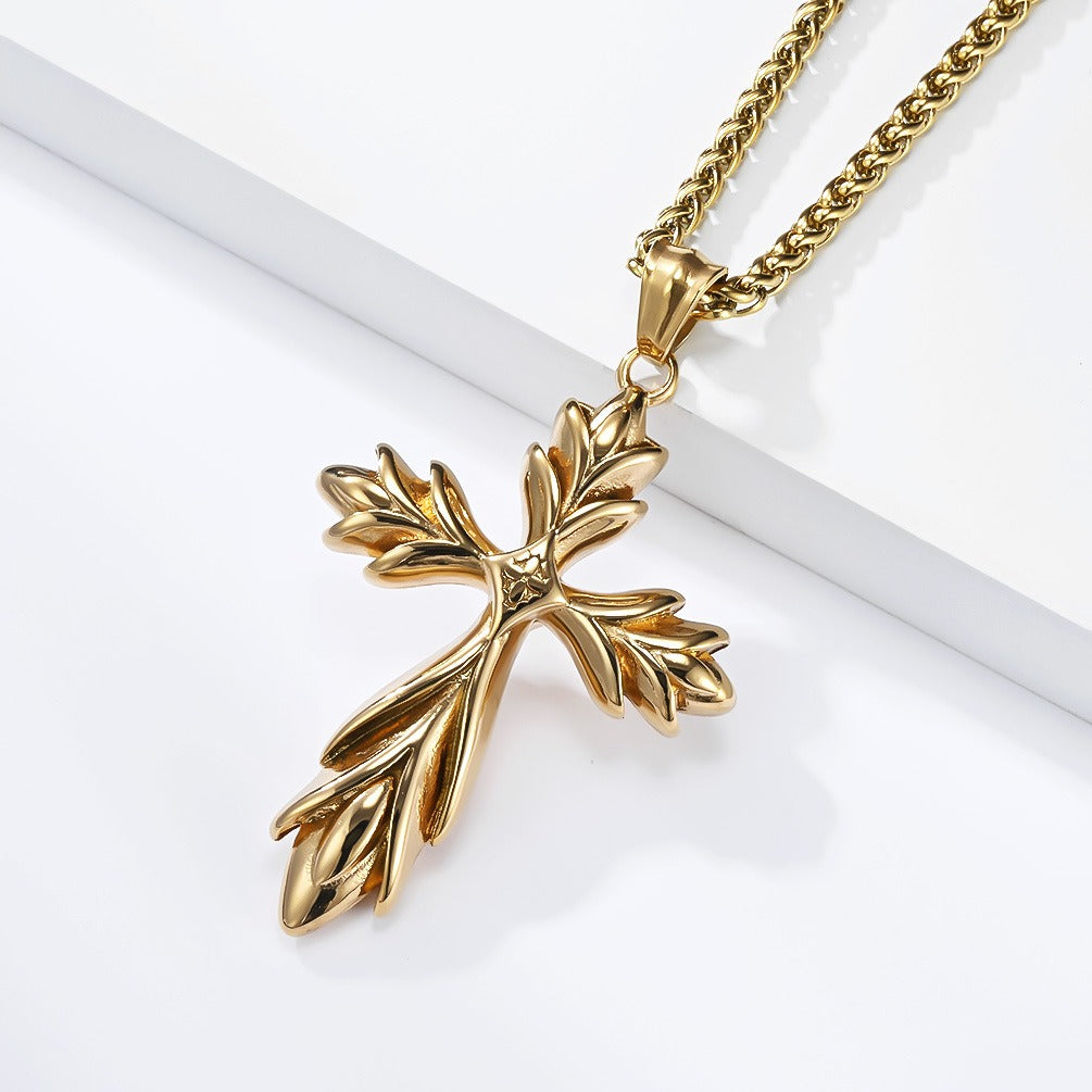 Kemstone Gothic Iris Cross Stainless Steel Pendant Necklace for Men Rock Motorcycle Style K-PT726