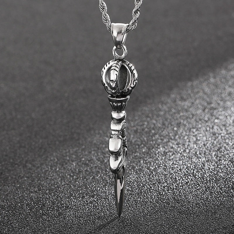 Kemstone Men’s Titanium Steel Vajra Pendant Necklace – Vintage Spike Design KP57670-BD