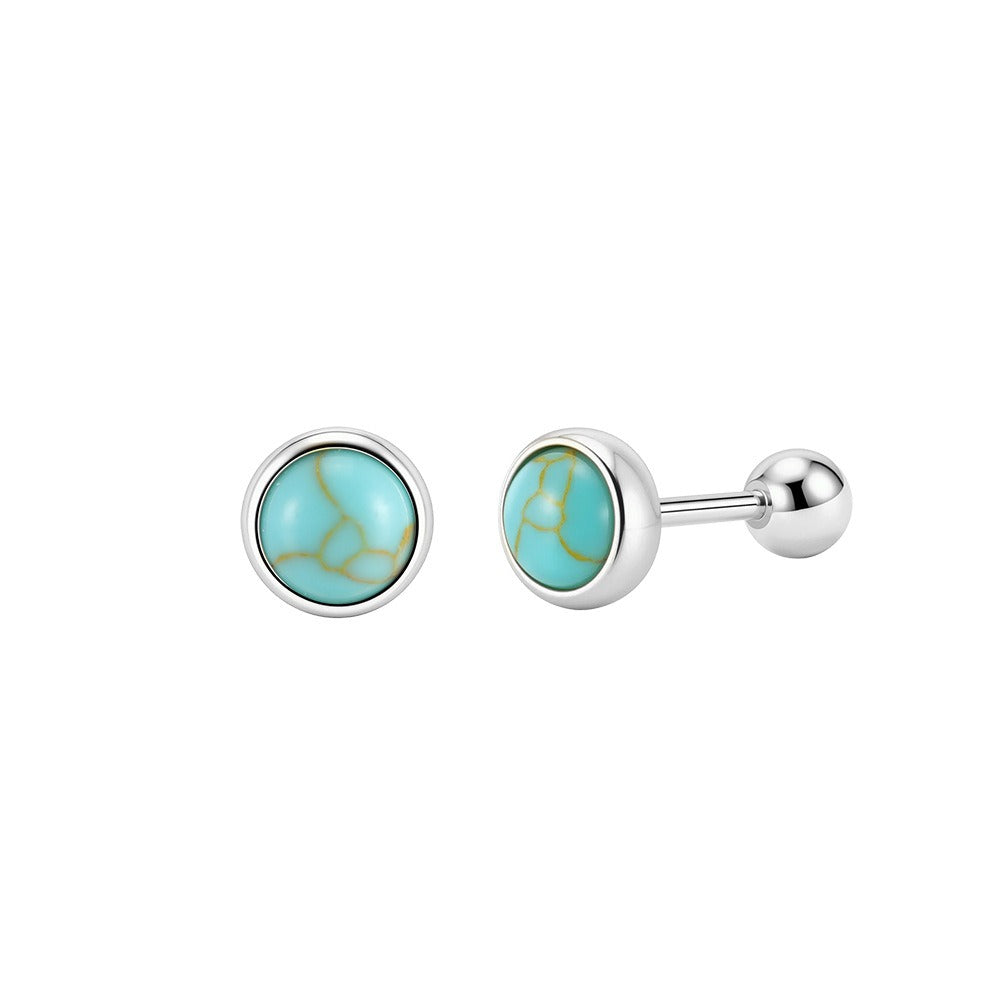 Kemstone 925 Sterling Silver Turquoise Stud Earrings for Women Round Bezel Gold Silver GME52