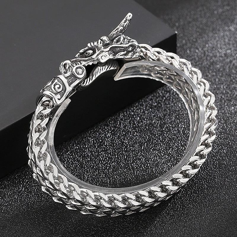 Kemstone Titanium Steel Dragon Head Chain Bracelet – Vintage Punk Style for Men KB148282-KJX