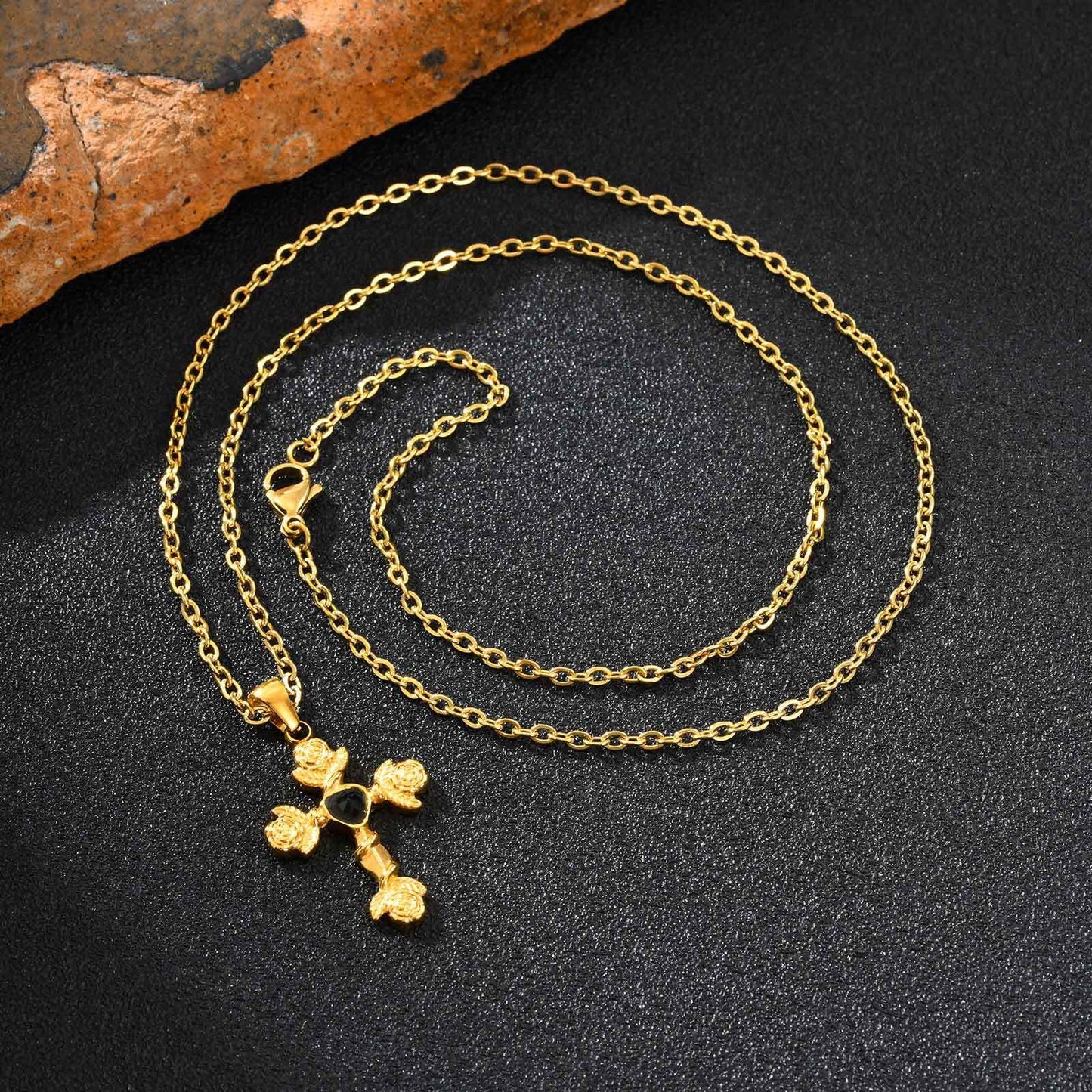 Kemstone Men’s Gothic Cross Pendant Necklace – Stainless Steel Vintage Rose PN-2240