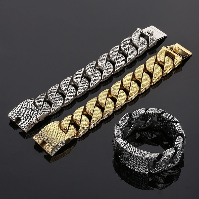 Kemstone Titanium Steel Extra Wide Cuban Chain Bracelet – Vintage Trident Link Style for Men KB179930-KJX