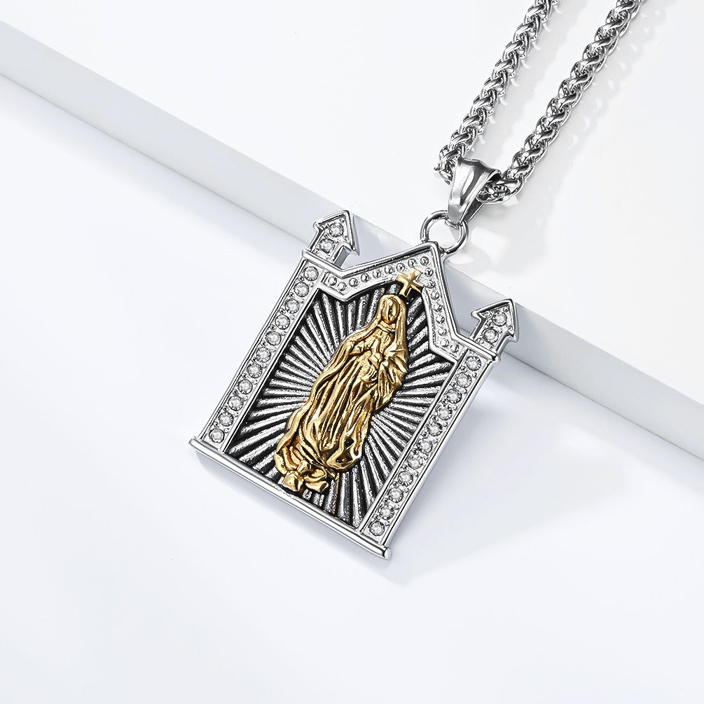 Kemstone Stainless Steel Gothic Architectural Figure Pendant Necklace Vintage Men K-R1178