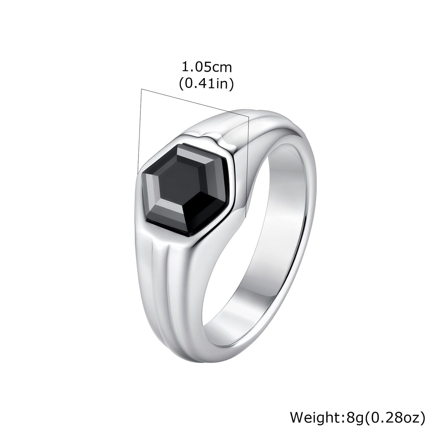 Kemstone Stainless Steel Hexagon Black Zircon Ring for Men RC-985