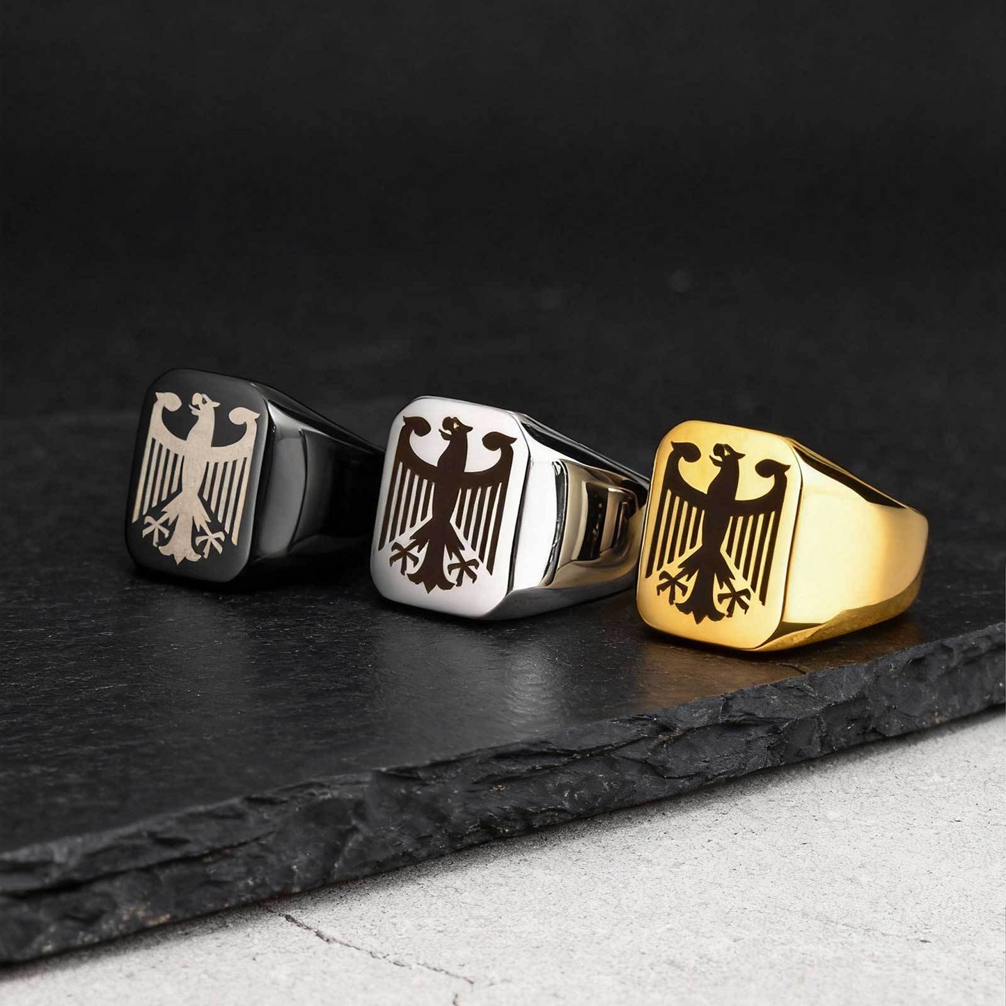 Kemstone Stainless Steel Eagle Signet Ring – Laser Engraved Rune Design for Men RC-294