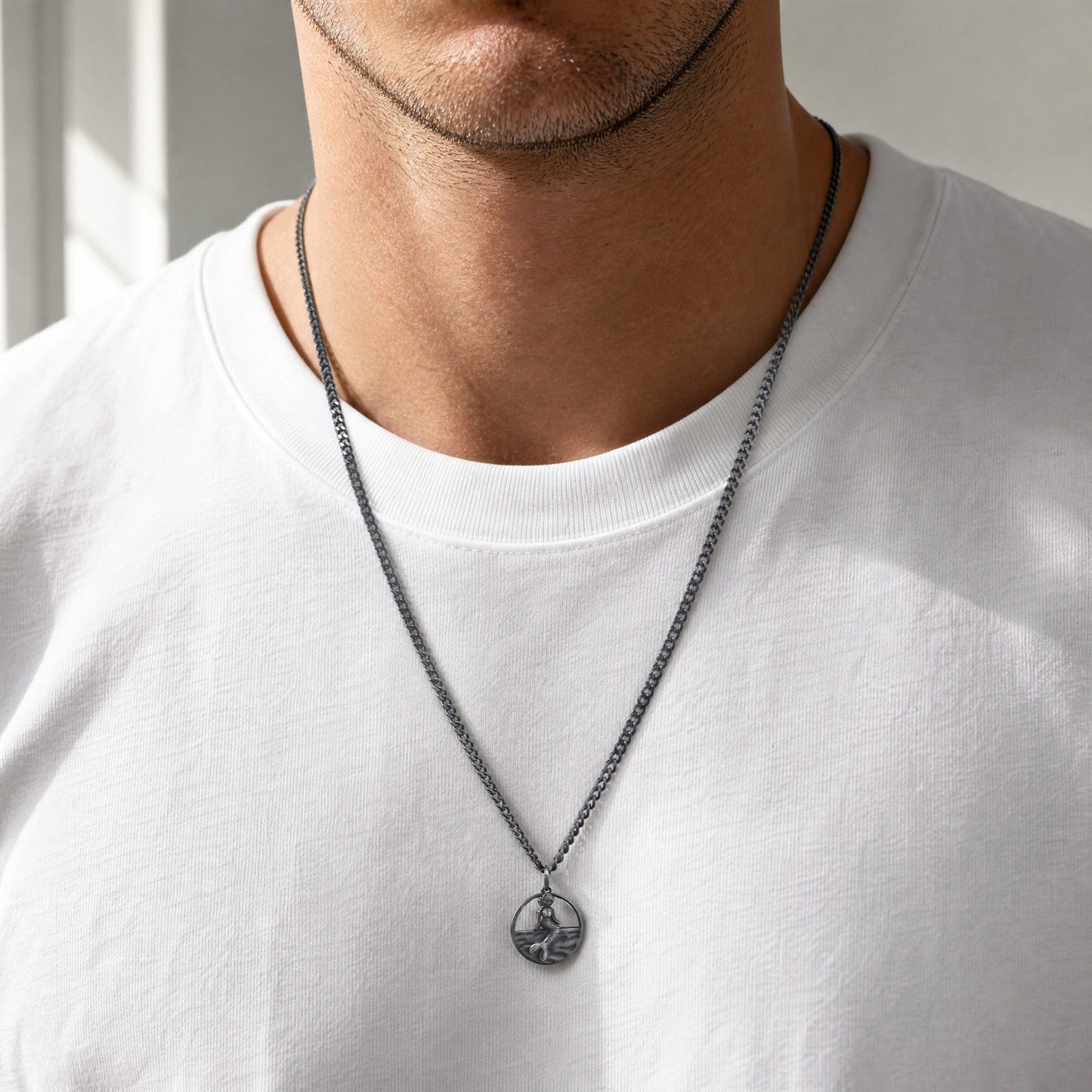 Kemston Nautical Mermaid Pendant Necklace for Men Stainless Steel Vintage Marine Design PN-2378