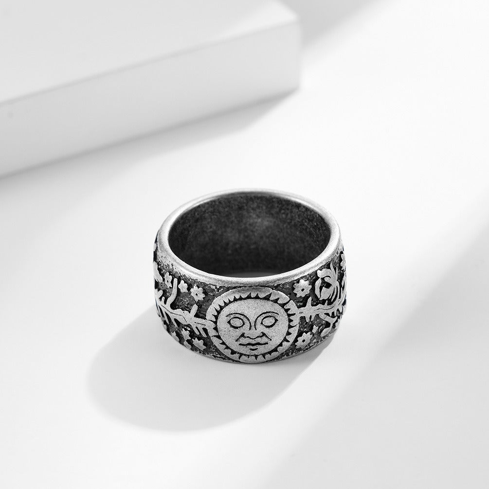 Kemstone Titanium Steel Sun Moon Star Ring – Vintage Men’s Jewelry K-R563
