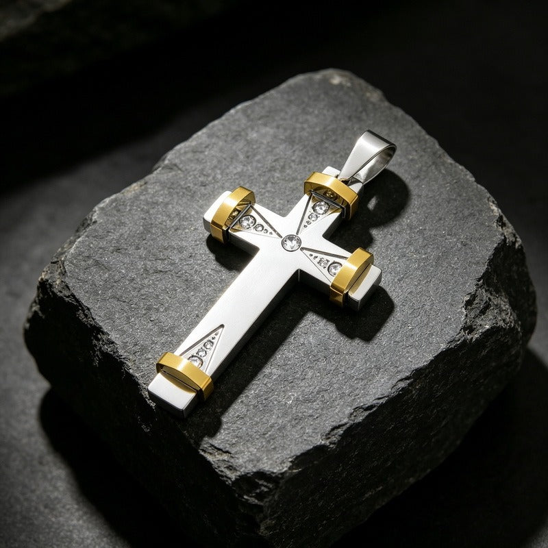 Kemston Stainless Steel Geometric Cross Pendant Necklace for Men KP119531-KFC