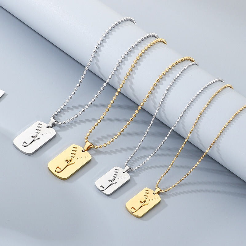 Kemstone Titanium Steel Zipper Tag Pendant Necklace for Men Women KN301415-KFC
