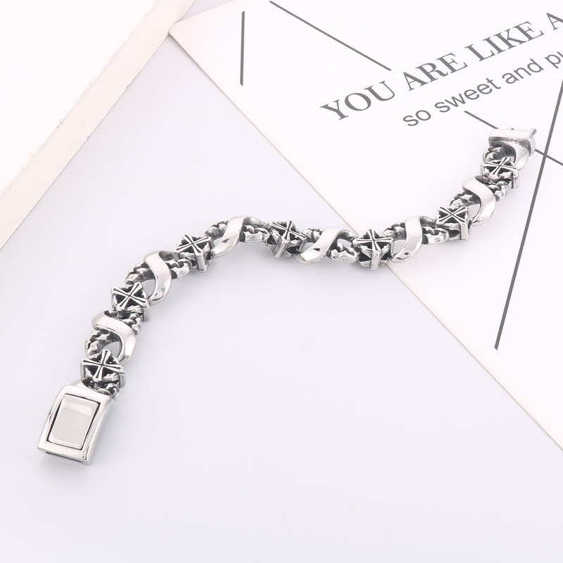 Kemstone Chain Bracelet for Men Titanium Steel Infinity Link Cross Detail Vintage Finish KB162806-KJX