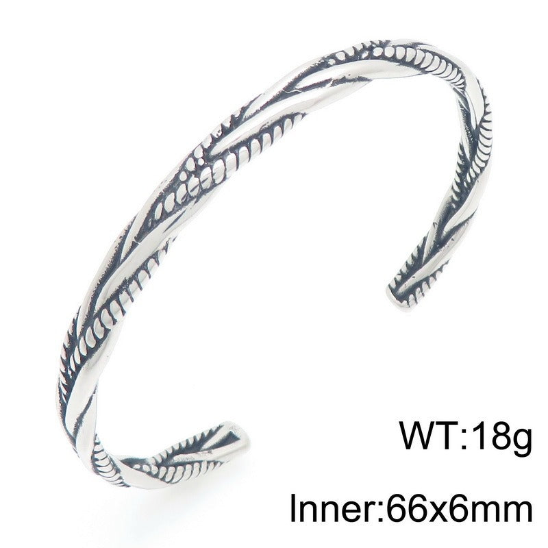 Kemstone Titanium Steel Twisted Braided Cuff Bracelet Vintage Open Bangle for Men KB209299-LU