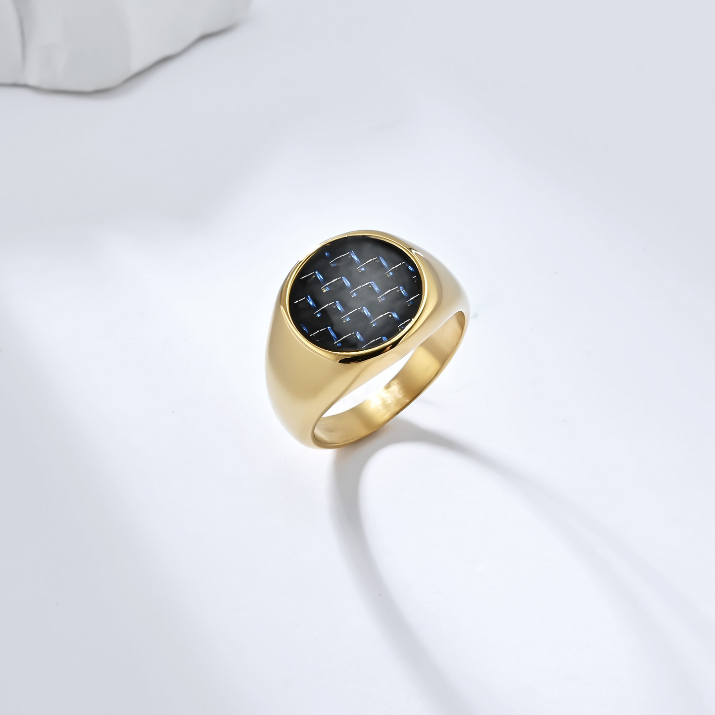 Kemstone Stainless Steel Carbon Fiber Ring for Men Black Inlay Texture K-R782