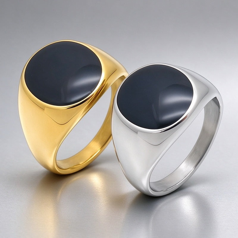 Kemstone Black Resin Signet Ring for Men Titanium Steel KR116511-KFC