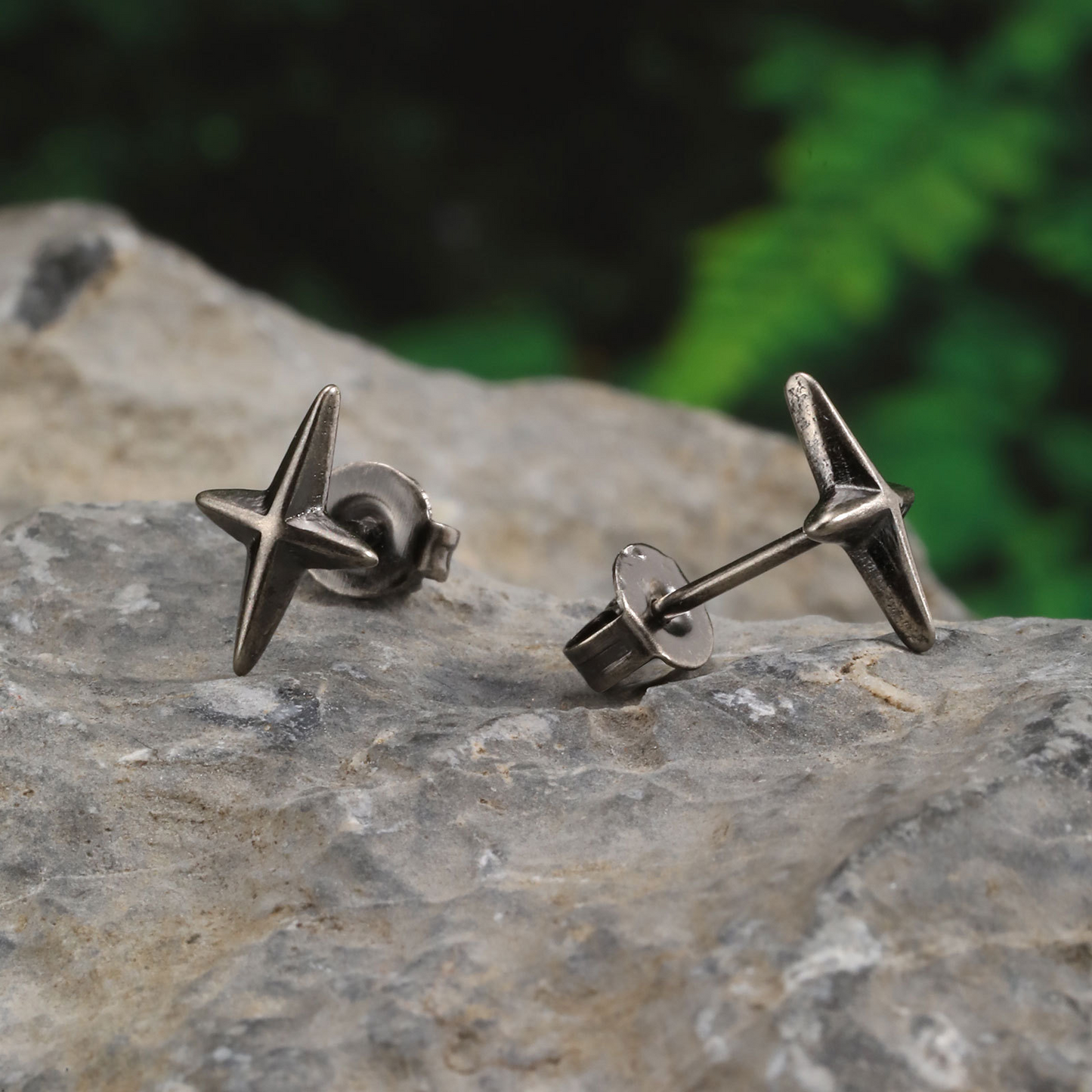 Kemstone Stainless Steel Four Point Star Stud Earrings – Punk Style ES-469