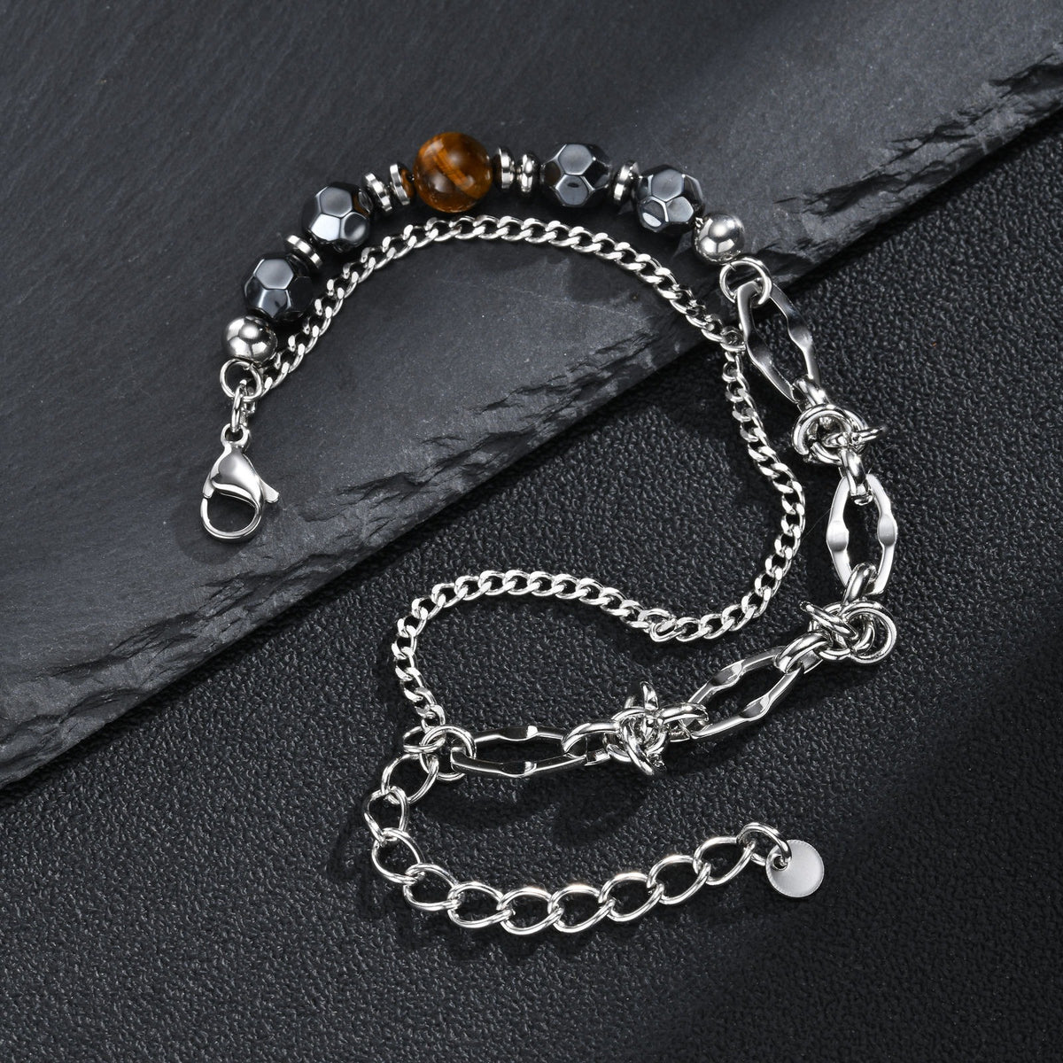 Kemstone Layered Bead & Chain Bracelet for Men with Stainless Steel Links BR-3281