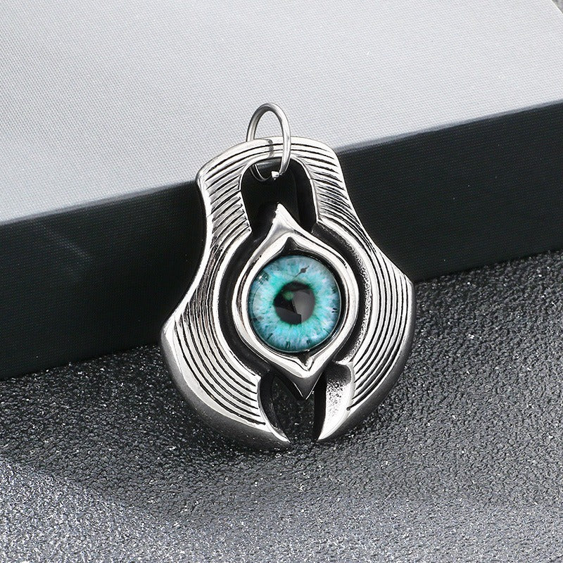 Kemstone Turquoise Pendant Necklace Titanium Steel Feather Eye Symbol Design for Men KP117748-LU