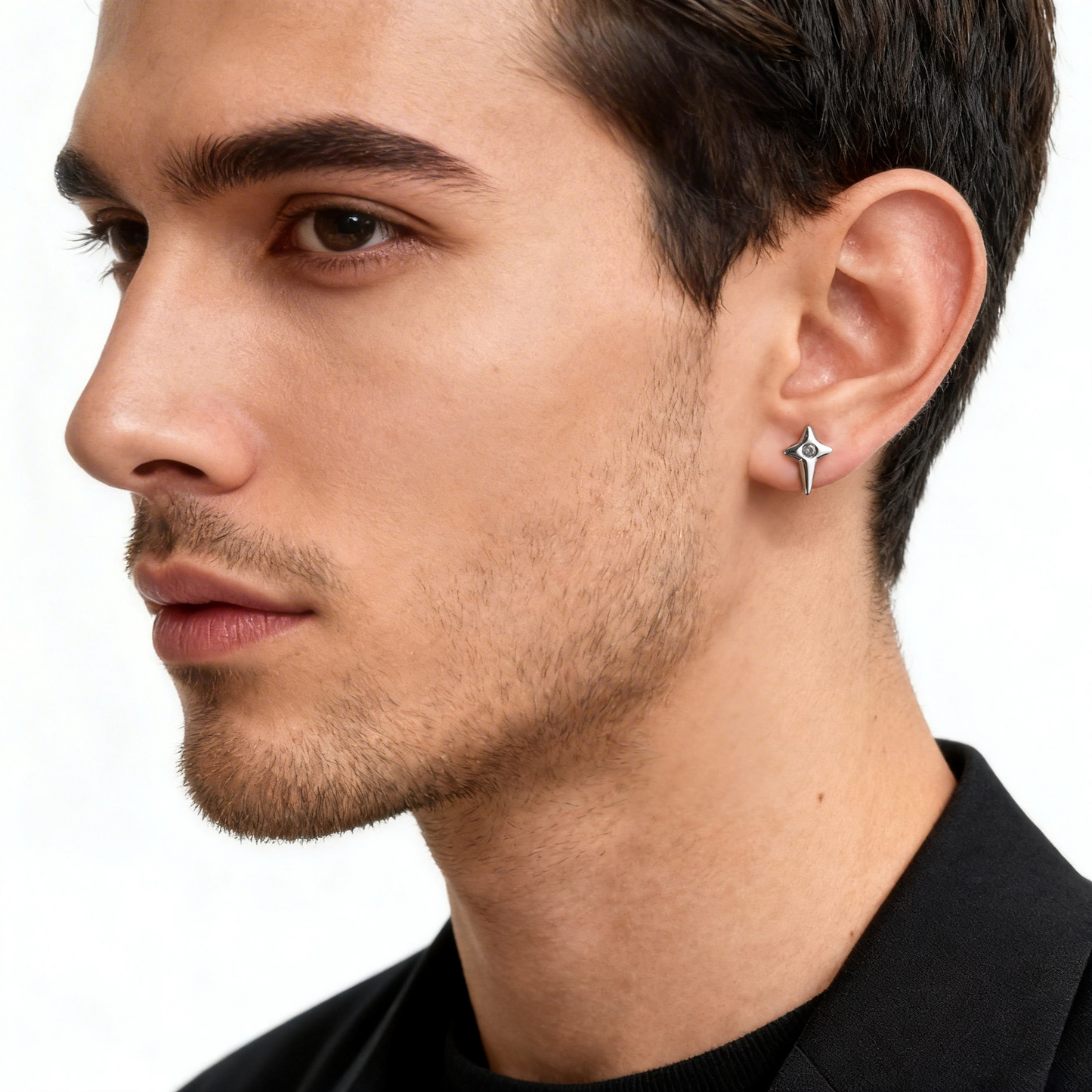 Kemstone Star Stud Earrings Stainless Steel Cubic Zirconia Earrings for Men ES-776