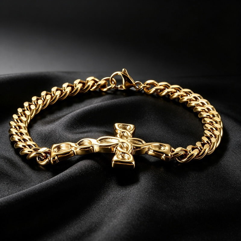 Kemstone Cross Cuban Link Bracelet for Men Titanium Steel Twisted Link KB124332-KFC