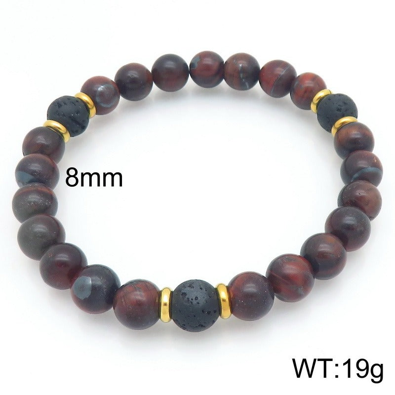 Kemstone Lava Stone Tiger Eye Bead Bracelet Elastic Natural Stone for Men Women KB210123-Z